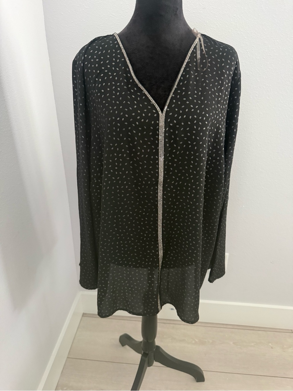 Liz Claiborne Black Printed Zip-Front Long Sleeve Jacket#B25
